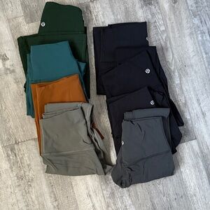 Lot of 8 lululemon athletica Leggings in Black, Green, Teal, Orange, and Gray